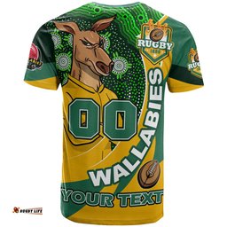 Amazing Aussie Wallabies Rugby T-shirt - Custom Kangaroo Rugby Ball Aboriginal Inspired Curve Style T-shirt