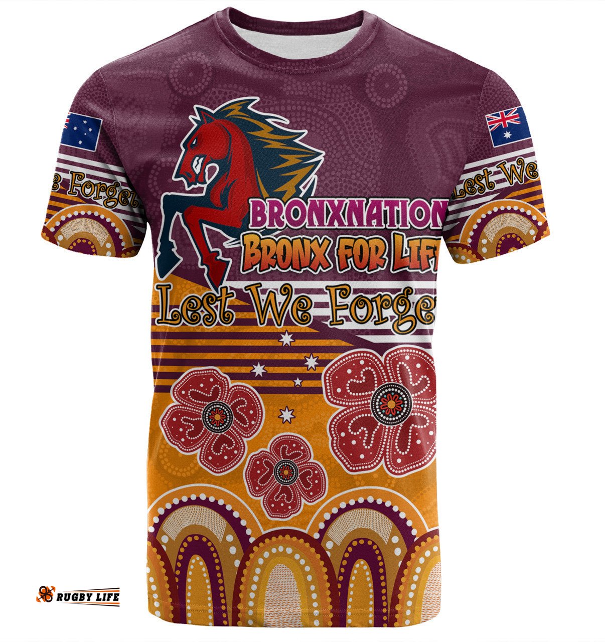 Amazing Aussie Brisbane Broncos Anzac Custom T-shirt - Anzac Day Bronxnation for Life T-shirt
