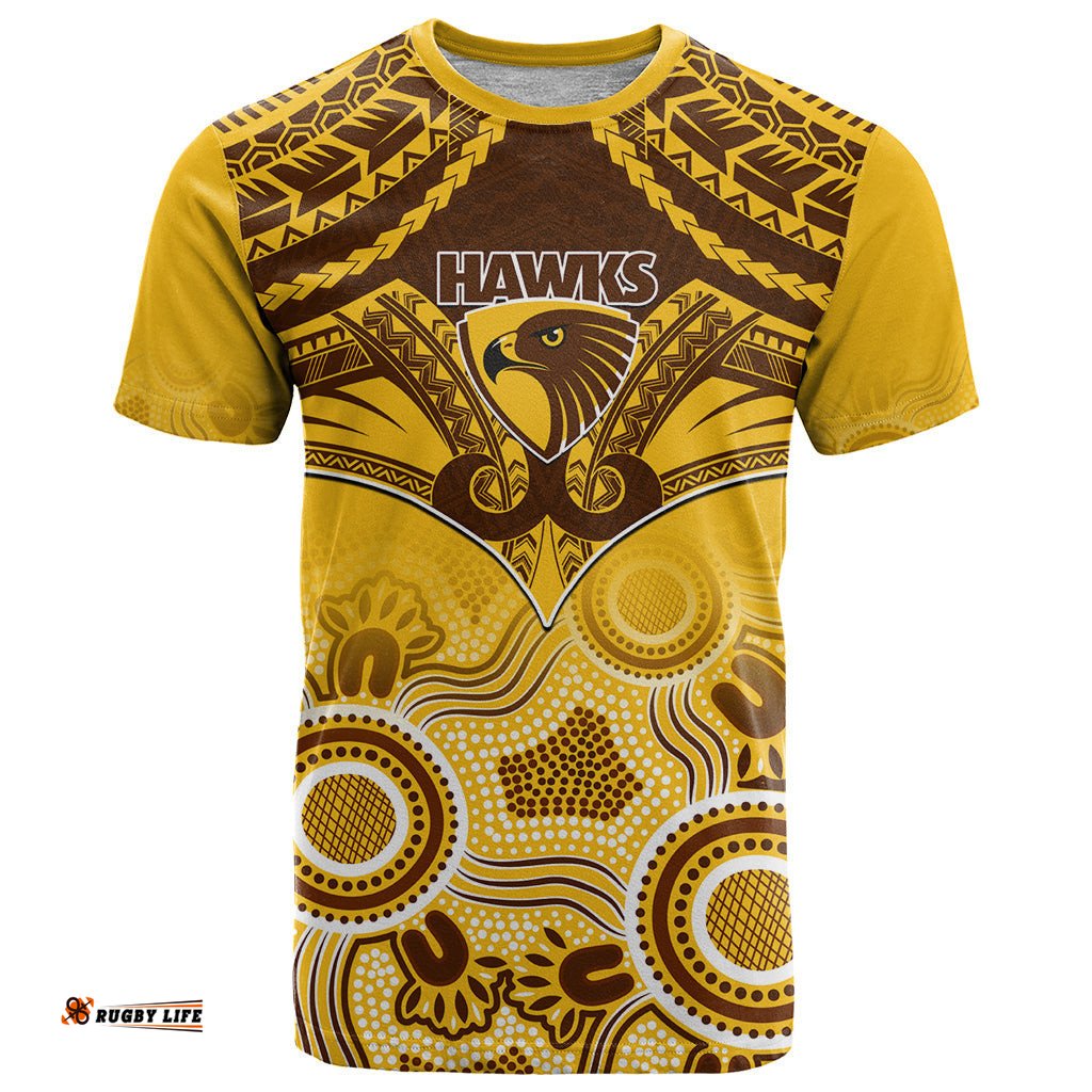 personalised hawthorn football t shirt hawks aboriginal mix polynesian pattern