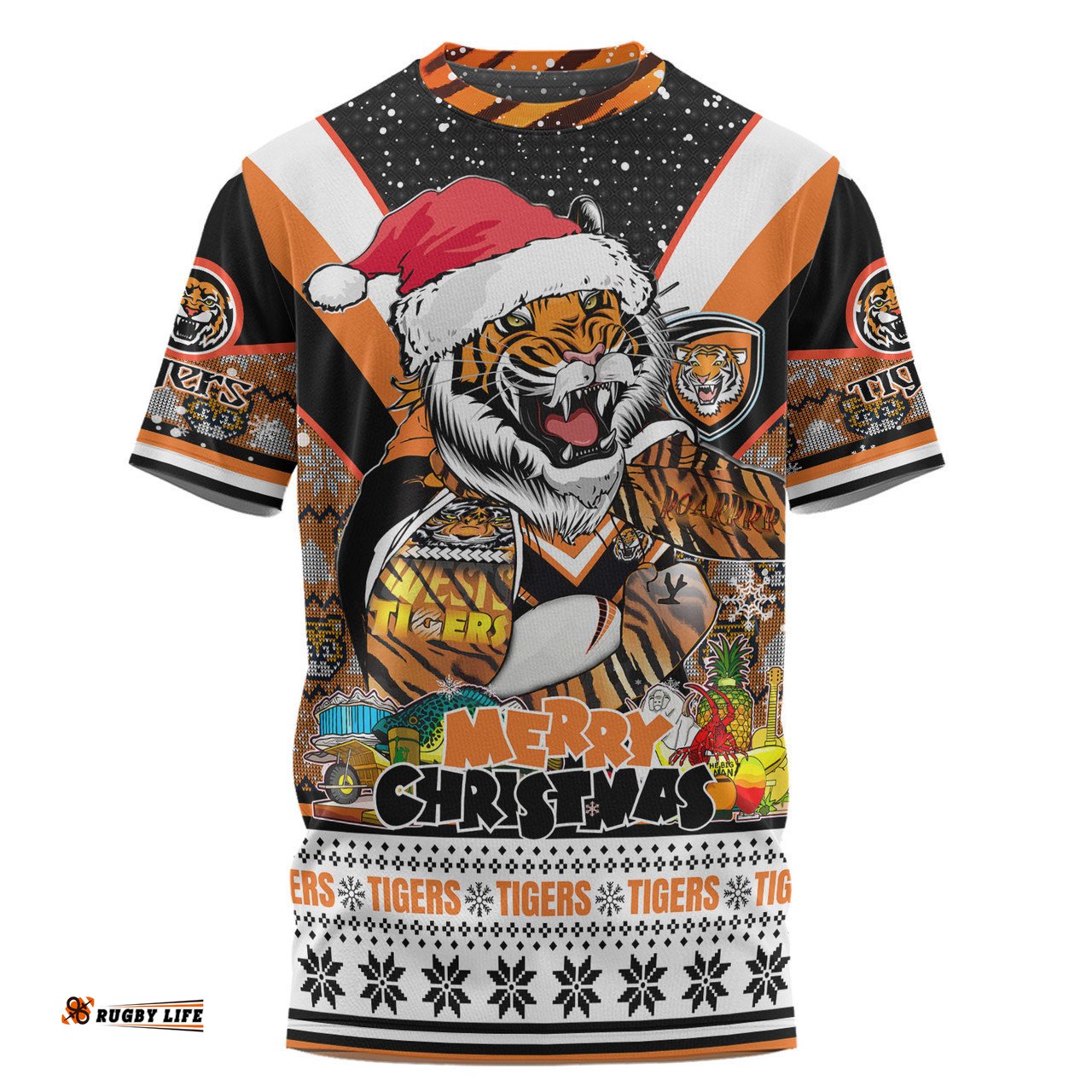 Amazing Aussie Wests Tigers Christmas Custom T-shirt - Tigers Santa Aussie Big Things T-shirt