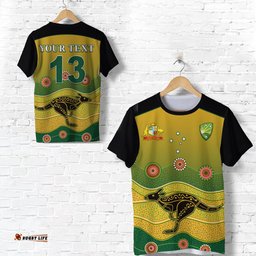 custom personalised cricket australia t shirt indigenous kangaroo custom text and number