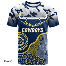 custom personalised cowboys rugby anzac day camouflage indigenous art t shirt