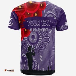 custom personalised freo dockers indigenous anzac day t shirt we will remember