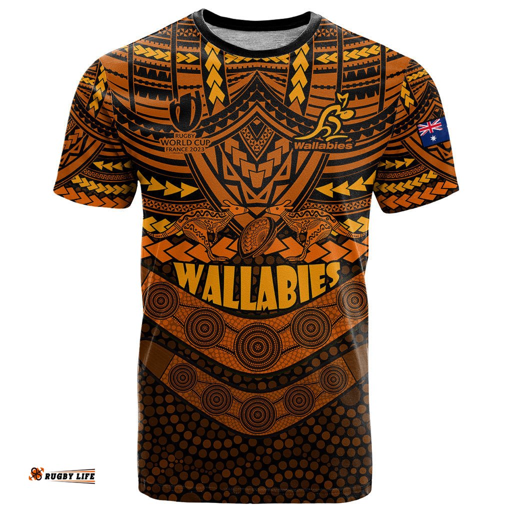custom wallabies rugby t shirt polynesian and aboriginal special orange version