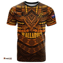 custom wallabies rugby t shirt polynesian and aboriginal special orange version