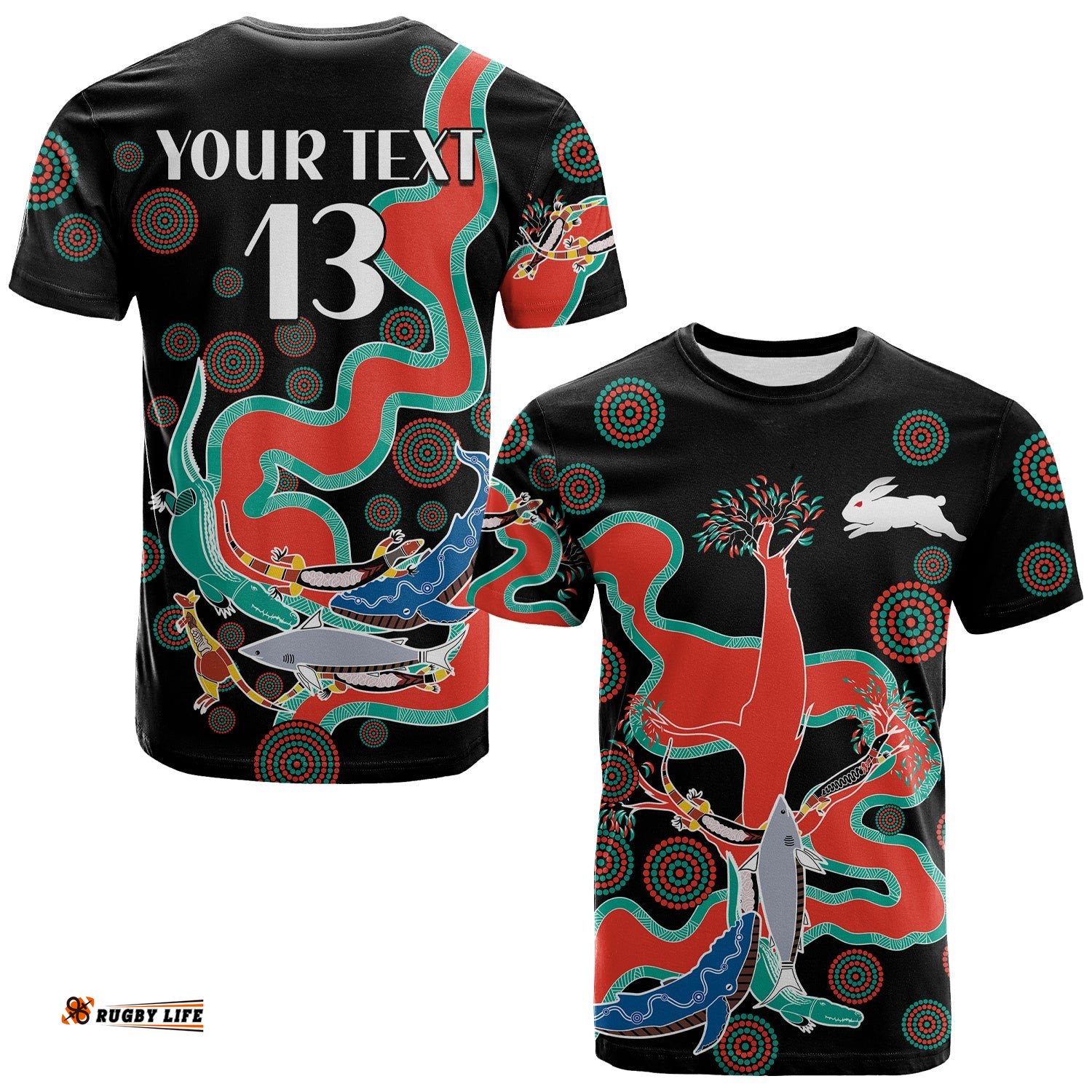 custom text and number rabbitohs t shirt go the bunnies aboriginal