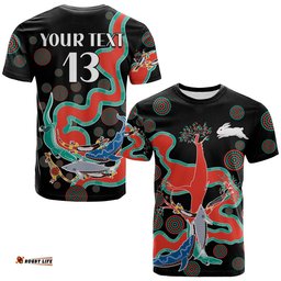 custom text and number rabbitohs t shirt go the bunnies aboriginal