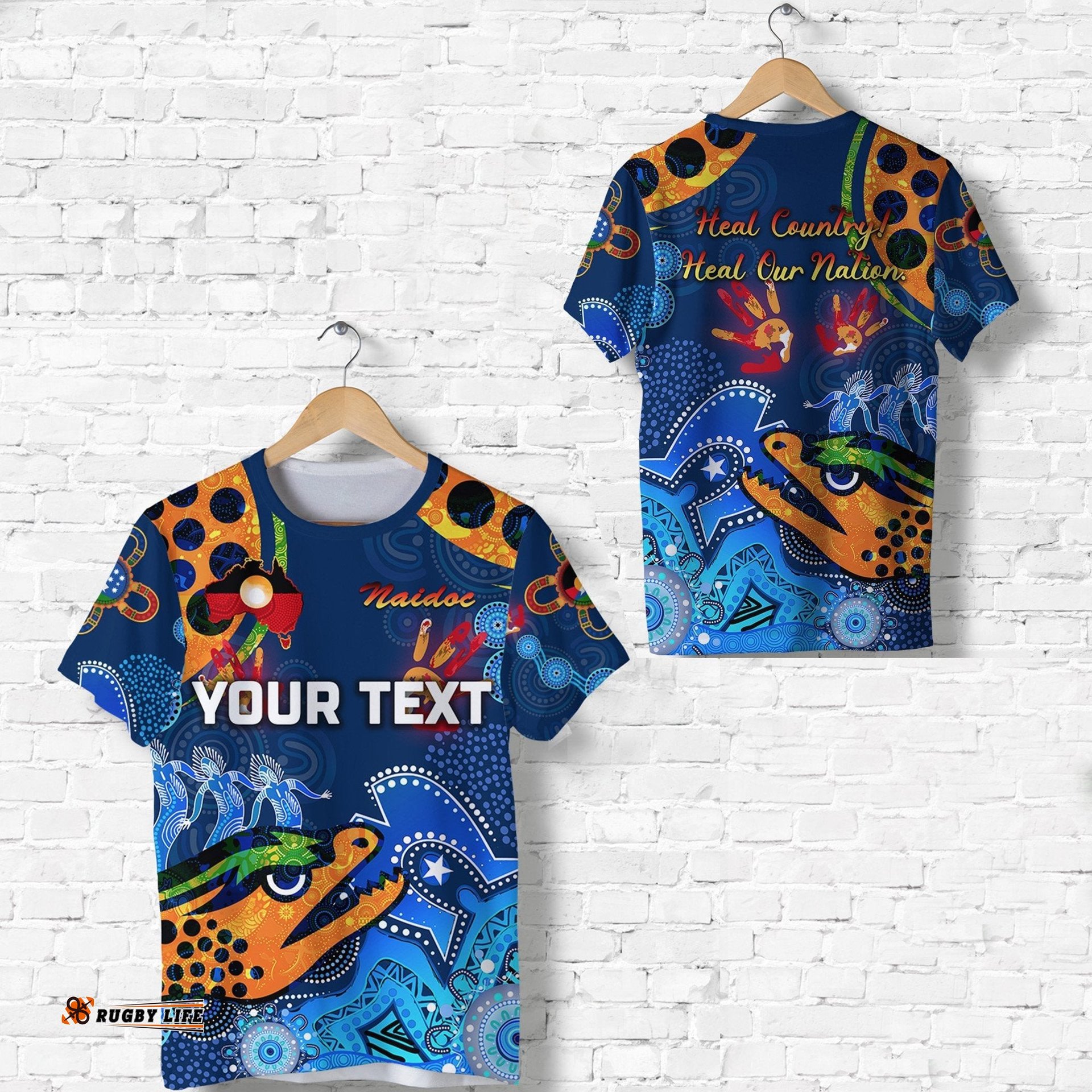 custom personalised parramatta t shirt eels indigenous naidoc heal country! heal our nation blue