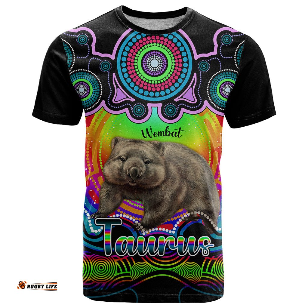 personalised australia taurus wombat zodiac t shirt auz astrology aboriginal rainbow