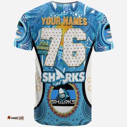 sharks rugby t shirt custom sharkies mascot with aboriginal art personalised player and number t shirt rlt14