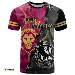 personalised collingwood and lions football t shirt 2023 grand final magpies brisbane together