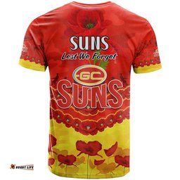 suns football anzac t shirt lest we forget