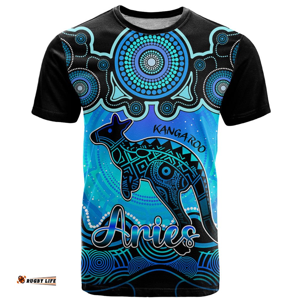 personalised australia aries kangaroo zodiac t shirt auz astrology aboriginal aqua
