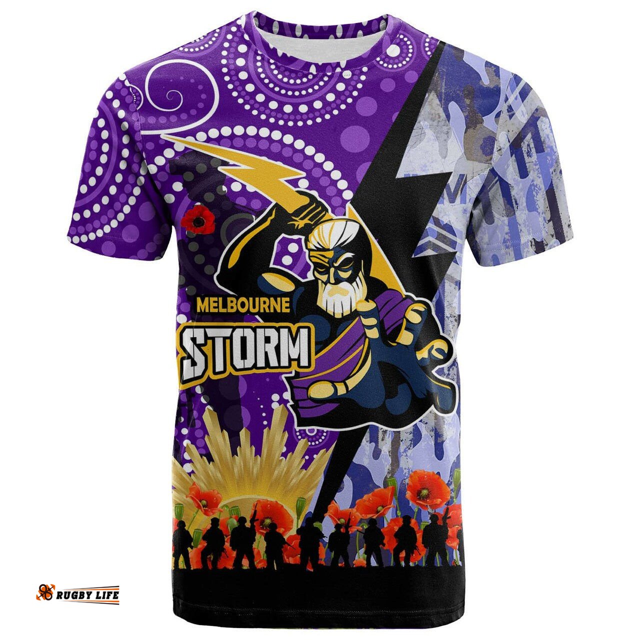 storm rugby t shirt custom anzac remembrance melbourne storm aboriginal patterns t shirt 0