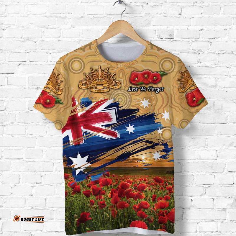 custom personalised australia aboriginal anzac t shirt poppy vibes gold