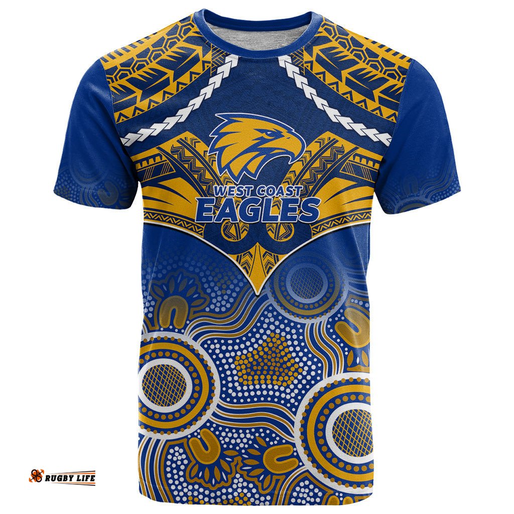 personalised west coast football t shirt eagles aboriginal mix polynesian pattern