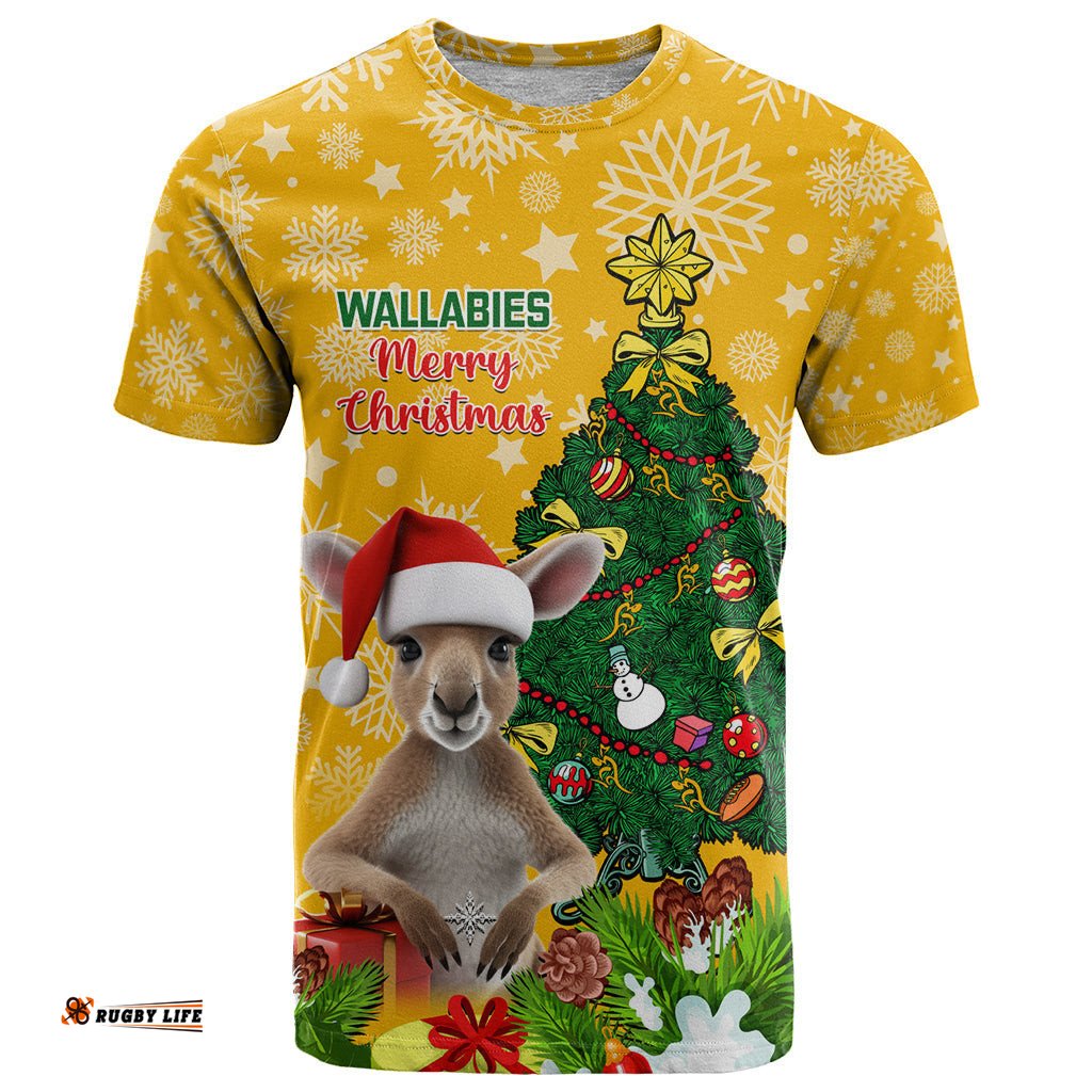 personalised wallabies rugby christmas t shirt merry xmas with australian kangaroo