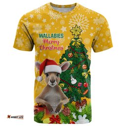 personalised wallabies rugby christmas t shirt merry xmas with australian kangaroo