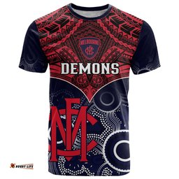 personalised melbourne football t shirt go demons aboriginal mix polynesian pattern
