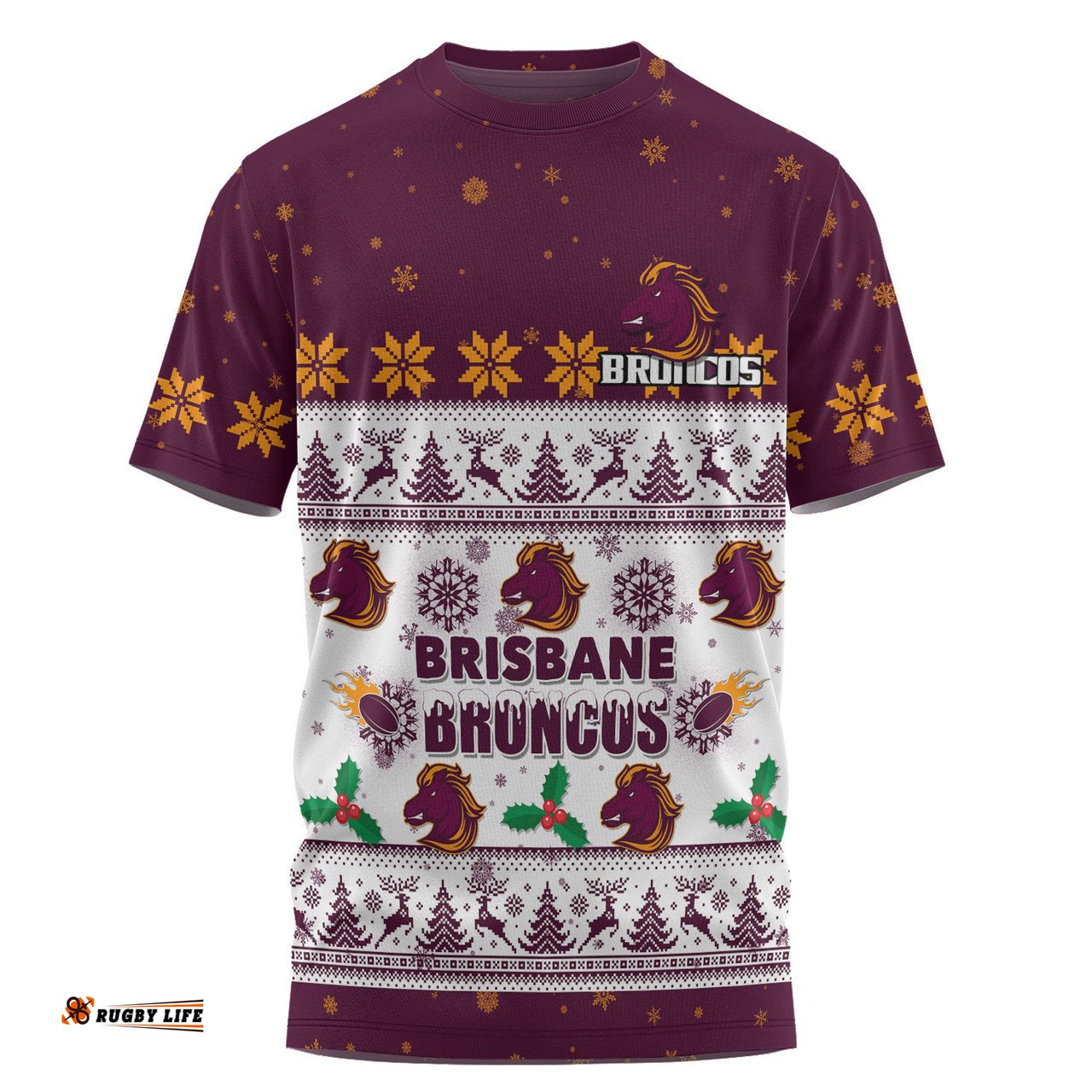 Amazing Aussie Brisbane Broncos Christmas Custom T-shirt - Special Ugly Christmas T-shirt