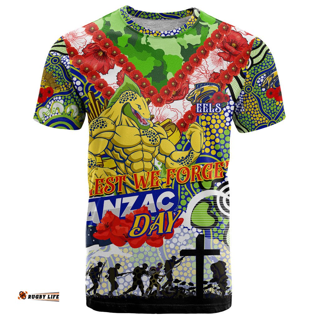 personalised eels anzac day t shirt aboriginal rising sun dt02