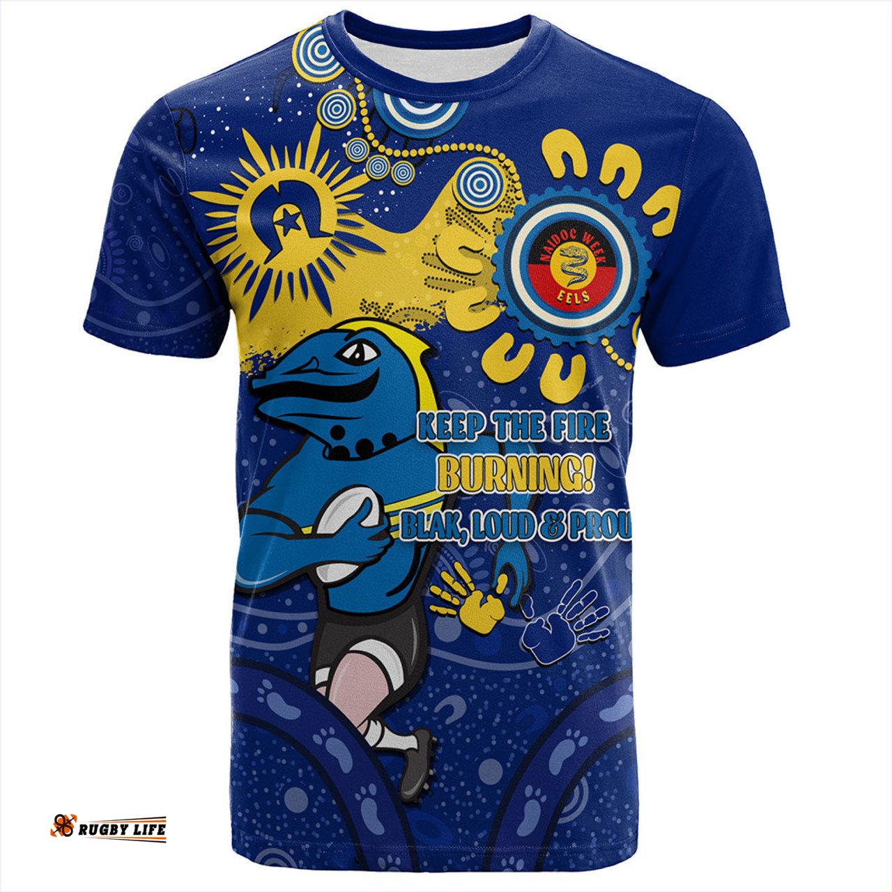 Amazing Aussie Parramatta Eels T-Shirt Aboriginal Indigenous Naidoc Week Dreamtime Dot Painting With Flag