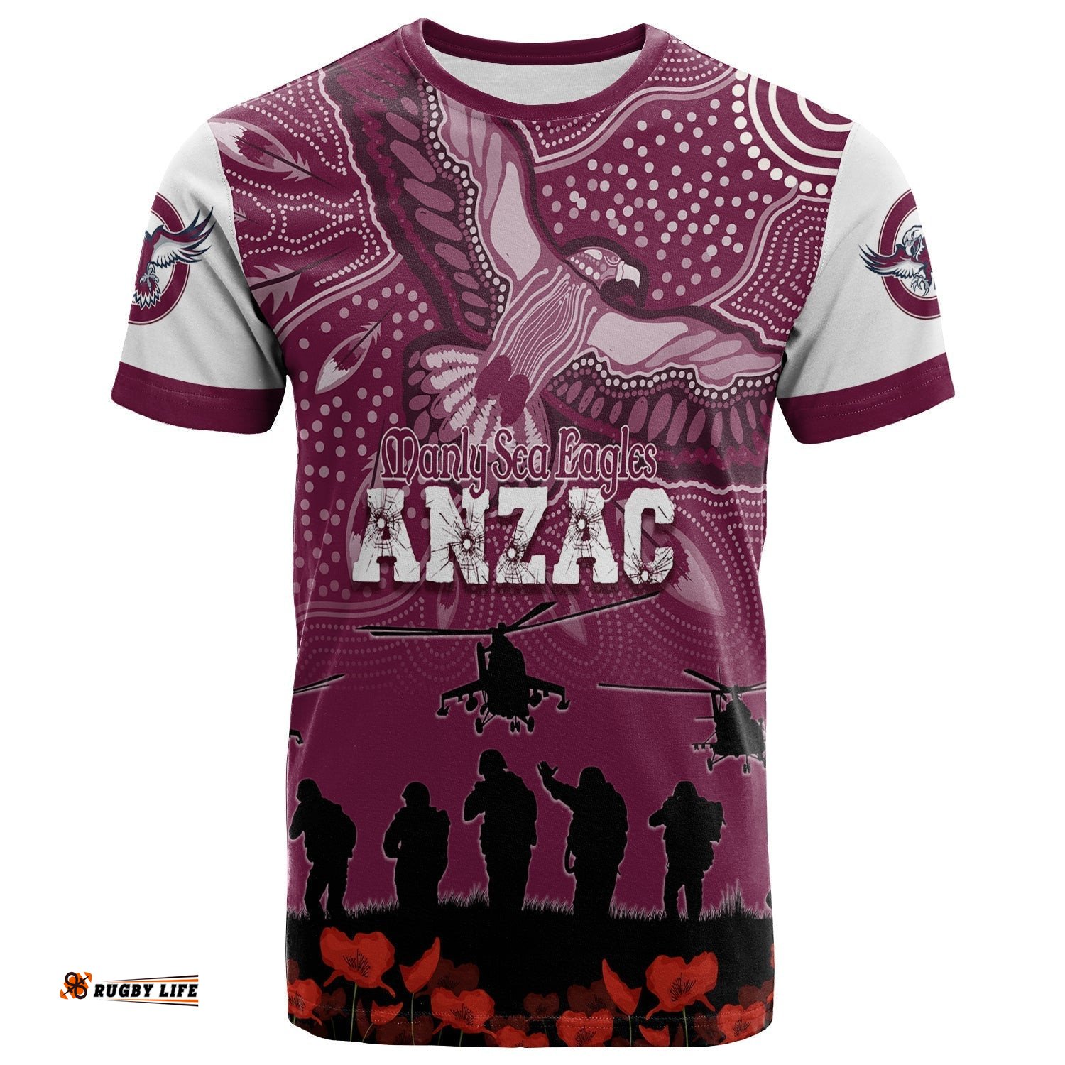 manly sea eagles rugby t shirt anzac day toward the new dawn