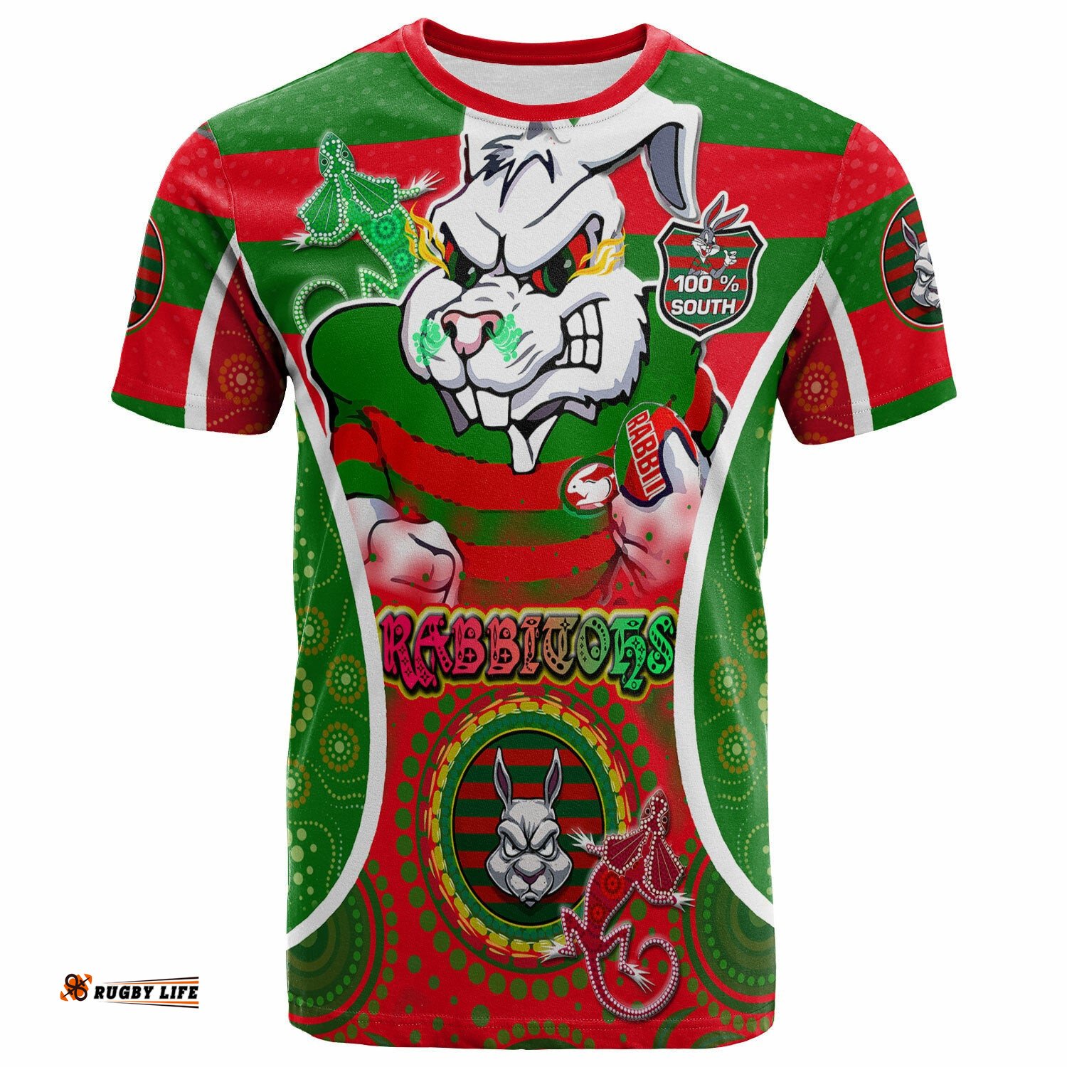 rabbitohs rugby t shirt custom angry rabbitohs 100 south personalised player and number aboriginal pride t shirt rlt14