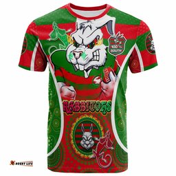 rabbitohs rugby t shirt custom angry rabbitohs 100 south personalised player and number aboriginal pride t shirt rlt14