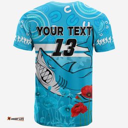 custom text and number sharks anzac 2022 t shirt cronulla sutherland lest we forget
