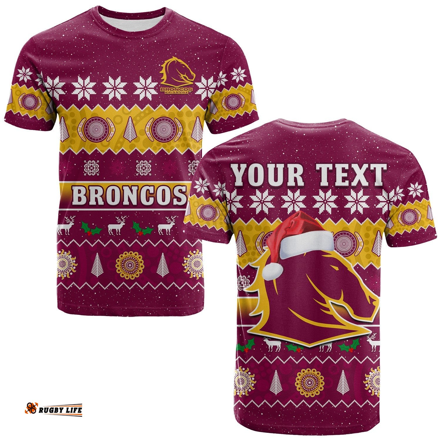 custom personalised broncos christmas t shirt brisbane aboriginal art merry xmas