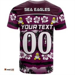 Amazing Aussie Manly Warringah Sea Eagles T-Shirt - Tropical Hibiscus and Coconut Trees