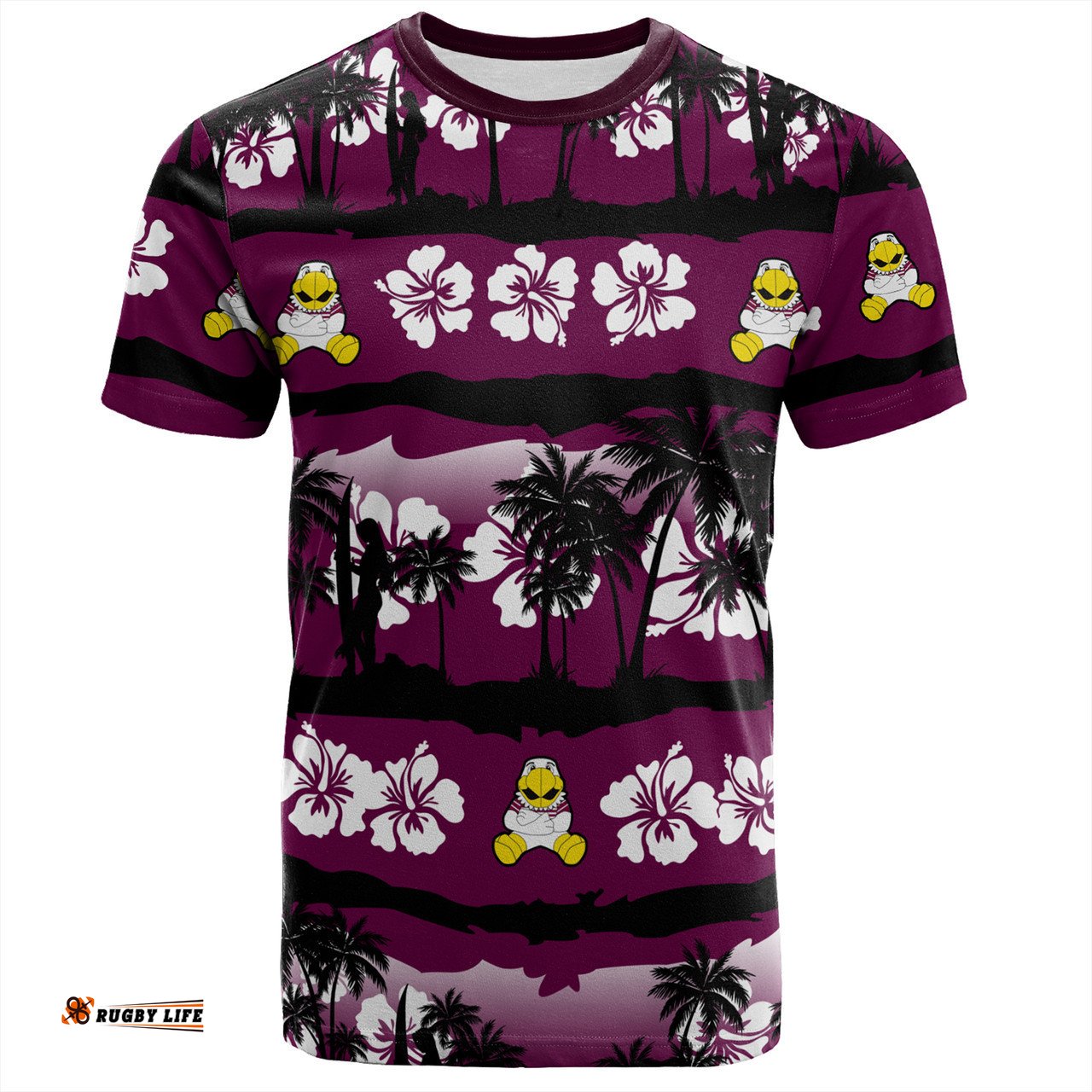 Amazing Aussie Manly Warringah Sea Eagles T-Shirt - Tropical Hibiscus and Coconut Trees
