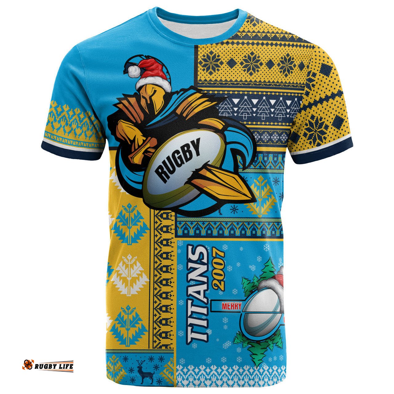 Amazing Aussie Gold Coast Titans T-shirt - Custom Christmas Snowflakes Gold Coast Titans Mascot T-shirt