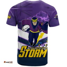 Amazing Aussie Melbourne Storm T-Shirt - Melbourne Storm Mascot With Australia Flag