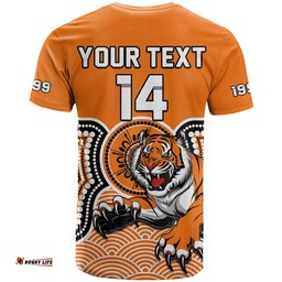 custom text and number wests tigers rugby t shirt indigenous artsy