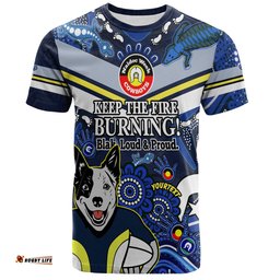 Amazing Aussie North Queensland Cowboys T-Shirt Custom Naidoc Keep the Fire Burning! Blak, Loud & Proud Home Jersey
