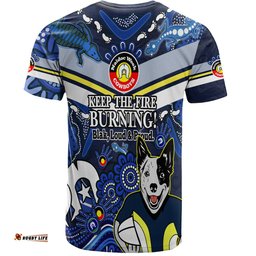 Amazing Aussie North Queensland Cowboys T-Shirt Custom Naidoc Keep the Fire Burning! Blak, Loud & Proud Home Jersey