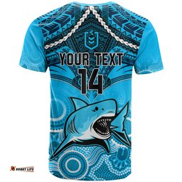 personalised sharks rugby t shirt go sharkies aboriginal mix polynesian pattern