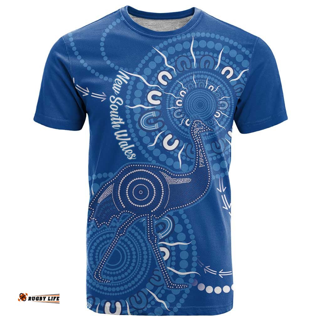 australia new south wales t shirt aussie emu with aboriginal art
