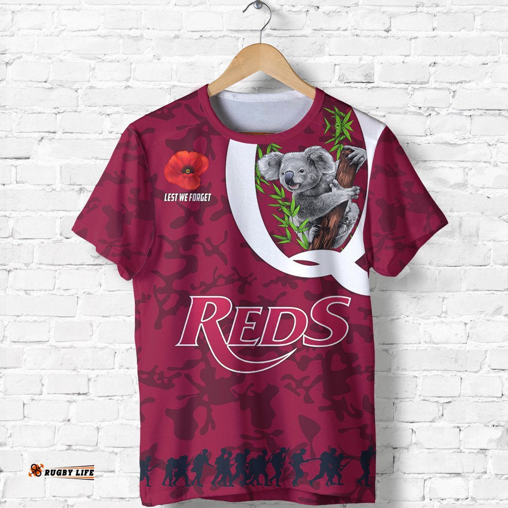 queensland reds rugby t shirt koala anzac day