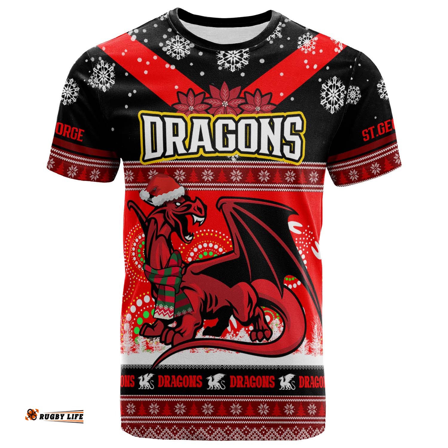stgeorge rugby christmas t shirt custom dragons ugly christmas and aboriginal patterns t shirt