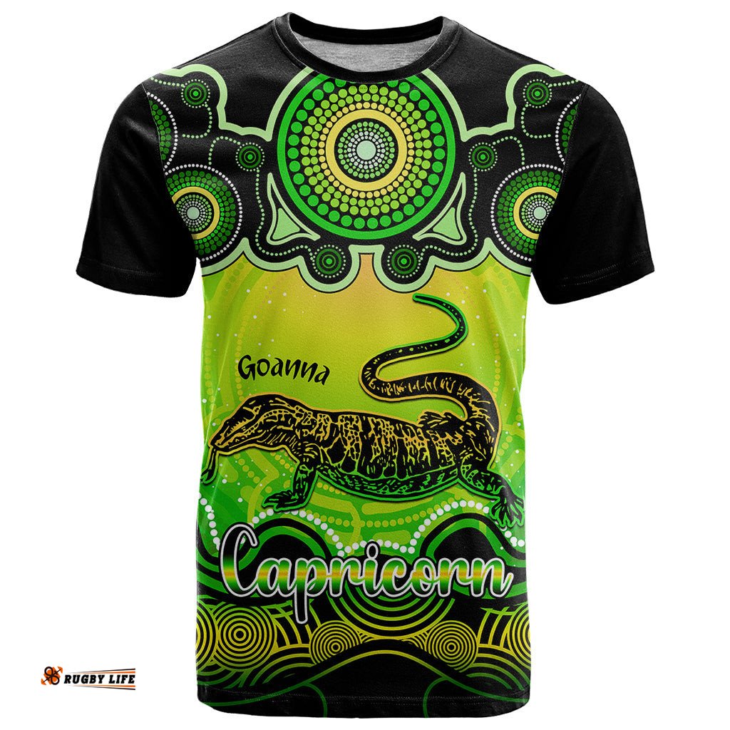 personalised australia capricorn goanna zodiac t shirt auz astrology aboriginal green