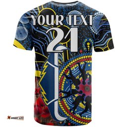 custom personalised cowboys rugby anzac t shirt aboriginal military and poppy flowers