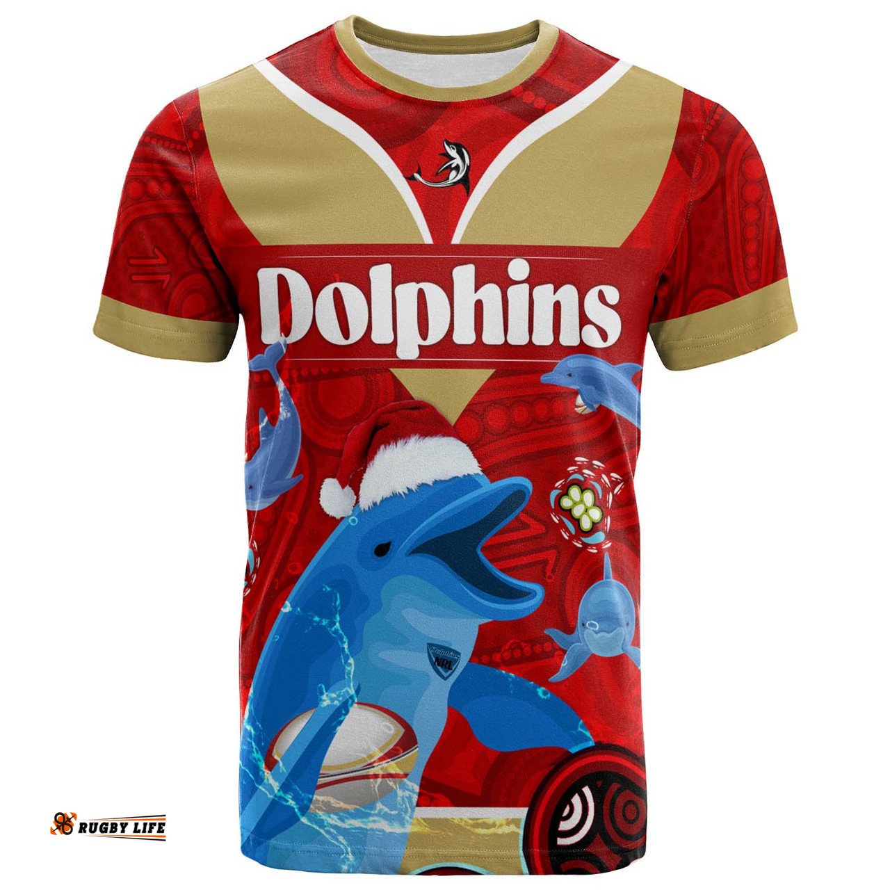 Amazing Aussie Redcliffe Dolphins T-shirt - Custom Redcliffe Dolphins Christmas Aboriginal Inspired Teammates T-shirt
