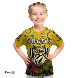 custom text and number richmond anzac 2022 t shirt tigers aboriginal poppy