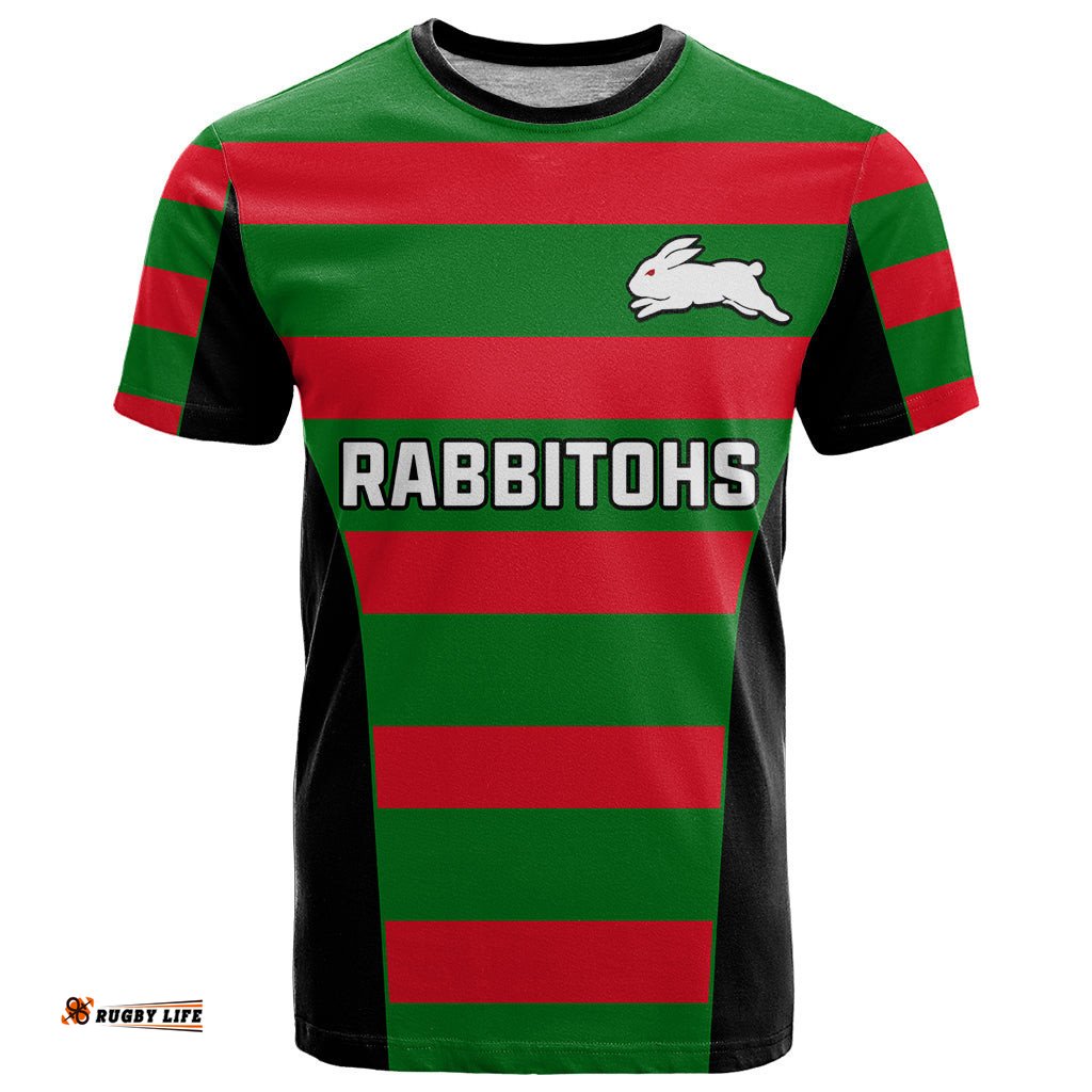 custom text and number rabbitohs rugby t shirt go souths 1908 sporty style black
