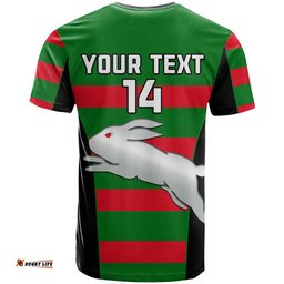 custom text and number rabbitohs rugby t shirt go souths 1908 sporty style black
