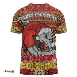 Amazing Aussie Redcliffe Dolphins Christmas Custom T-shirt - Christmas Knit Patterns Vintage Jersey Ugly T-shirt