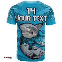 custom text and number sharks rugby t shirt go sharkies aboriginal sporty version